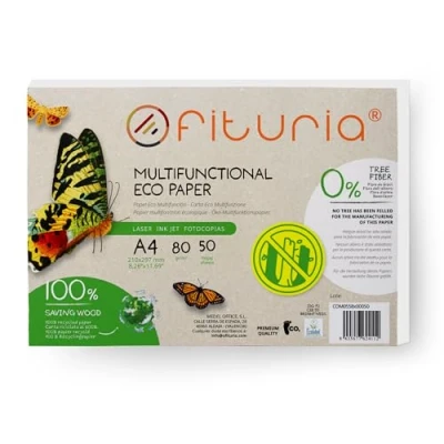 Imagen de Papel Reciclado A4 de 80gr, 50 Folios 100% Fabricado con Reciclado, Paquete Hojas DIN A4, Color Natural Apto para Impresora Laser e Inkjet Ofituria (50 hojas)