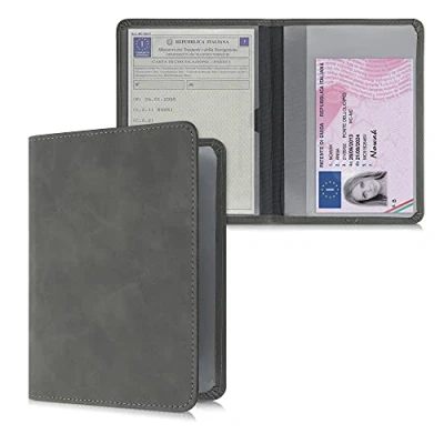 Imagen de kwmobile Funda permiso de circulación coche piel nobuck imitación Para documentos 10.5 x 14.8 CM doblados gris oscuro