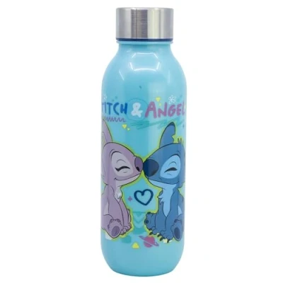 Imagen de Botella de agua reutilizable infantil plástico con tapón acero y capacidad 640 ml Stitch