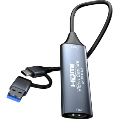 Imagen de PremiumCord Captura/Grabber HDMI para Grabar Vídeo/Audio a Ordenador con USB, Resolución UHD 4K 2160p 30 Hz, Full HD 1080p 60 USB 3.2 Tipo A/Tipo C, Plug and Play, Gris Espacial