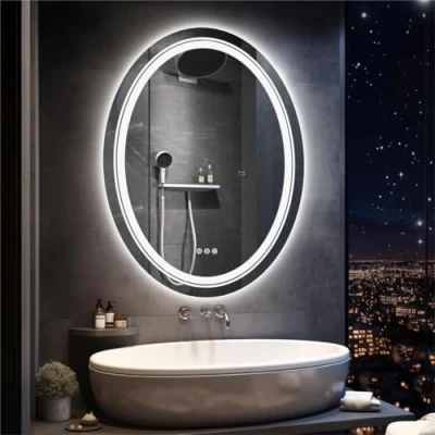 Imagen de LUVODI Espejo Baño con Luz Led Frontal y Retroiluminación Ovalado 50x70 Pared Maquillaje Antivaho, Espelho Banho 3 Colores de Regulable,Función Memoria, IP56,Serie Premium Doble