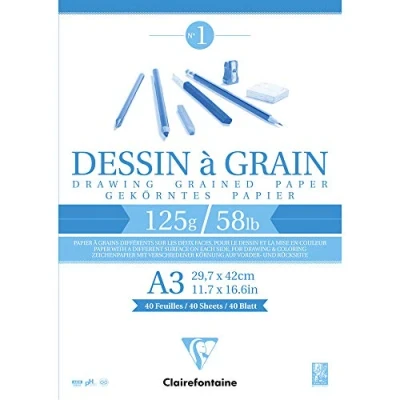 Imagen de Clairefontaine 96682C Dessin a Grain Bloc de dibujo (DIN A3, 29,7 x 42 cm, 40 hojas, 125 g), color blanco