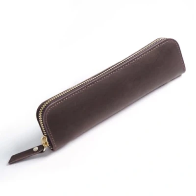 Imagen de DONGKER Estuche de piel para lápices, estilo retro, con 4 trabillas y cremallera bolígrafos, plumas, pinceles, etc., café, Elegante o profesional