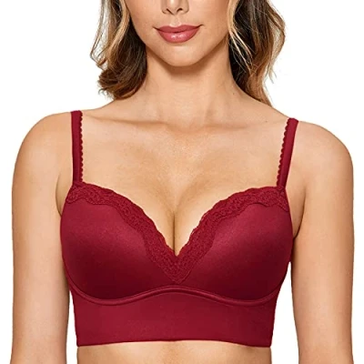 Imagen de DOBREVA Sujetador Push Up sin Aros con Relleno de Encaje Bralette para Mujer Cereza 85B