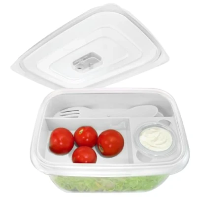 Imagen de COM FOUR® Fiambrera en blanco con cubertería y cajita de salsa Para el trabajo, la escuela, universidad los viajes (01 pieza 19 cm)
