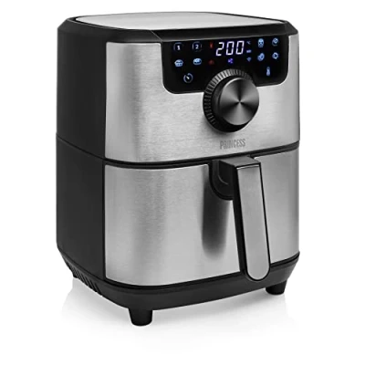 Imagen de Princess 182037 Freidora sin aceite inteligente, control con el móvil app, Panel de Digital táctil, 8 programas, función para mantener calor, 4.5 L, 30 Recetas PDF, Gris Y Negro