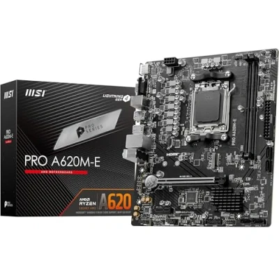 Imagen de MSI Pro A620M E Placa Base Micro ATX Soporta procesadores AMD Ryzen Serie 7000, AM5 DDR5 Memory Boost 6400+MHz/OC, 1 x PCIe 4.0 x16, M.2 Gen4