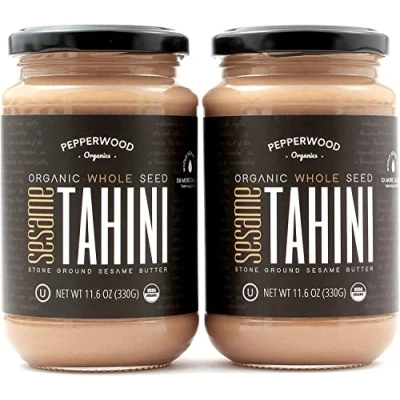 Imagen de Organic Stone Ground Whole Sesame Tahini Paste, Unhulled, Unsalted, Non GMO, Gluten Free, Kosher, Vegan, USDA Organic, Peanut 330 g (2 Pack)