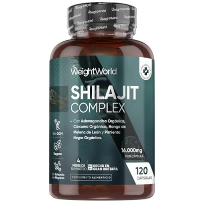 Imagen de Shilajit Complex 120 Cápsulas Con Ashwagandha, Melena de León y Cúrcuma 16000mg Extracto (40:1) por Cápsula 4 Meses Suministro Apto para Veganos, sin OGM