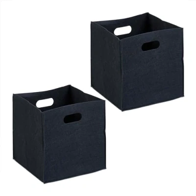 Imagen de Relaxdays Cestas de Almacenaje Fieltro en Set 2, Cajas Plegables para Estantería, 30x30x30cm, Asas, Negro