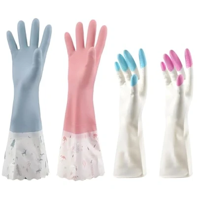 Imagen de SwirlColor guantes de limpieza goma medianos, largos impermeables para cocina, esenciales el hogar, antideslizantes lavar platos, lavandería, limpieza, 4 pares