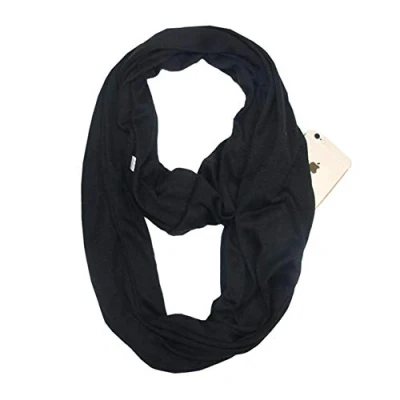Imagen de Vobony Bufanda de Viaje Infinity Loop Cálido Suave Bolsillo con Cremallera Oculta Foulard Pashmina Bucle Otoño e Invierno (Negro)