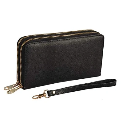 Imagen de Gresel Cartera para Mujer en Piel Artificial, con Cremallera y Monedero Negro Dos
