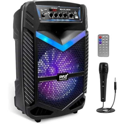 Imagen de Pyle sistema de altavoces, PA, 600W, Bluetooth, portatil, recargable, exteriores, subwoofer 10, Tweeter 1, función grabación, micrófono, luces fiesta, Radio USB/SD