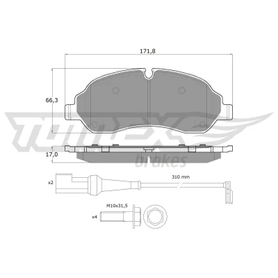 Imagen de TOMEX brakes TX 18 04 Juego de pastillas freno Eje delantero con contacto avisador desgaste tornillos pinza