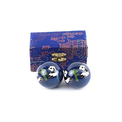 Imagen de lachineuse Caja de Bolas Qi Gong Panda Chinas antiestrés Esmalte ⌀ 45 mm Salud Regalo relajación Zen Objeto asiático Japón China Feng Shui Color Azul