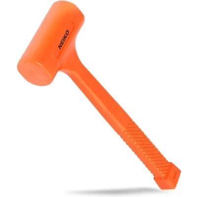Imagen de NEIKO 02849A Martillo de soplado muerto 4 libras, color naranja neón Moldeado unibody Agarre a cuadros Resistente chispas y rebote