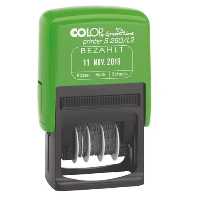 Imagen de Colop 127788 Printer S260 Green Line, fecha Alemán y texto &quot;BEZAHLT con zweifarbigem Huella