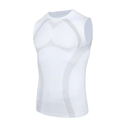 Imagen de AMZSPORT Camiseta de Compresión Sin Mangas para Hombre, Chaleco Gimnasio Secado Rápido Capa Base Correr Blanco S