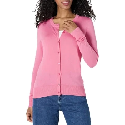Imagen de Amazon Essentials Jersey Cárdigan de Cuello a La Caja Ligero (Disponible en Tallas Grandes) Mujer, Rosa, L