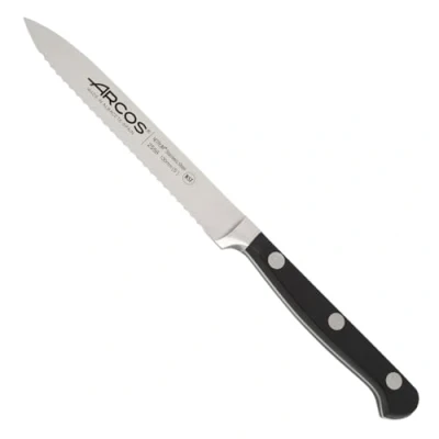 Imagen de Arcos Serie Clasica Cuchillo Tomatero Hoja de Acero Inoxidable Forjado Nitrum 130 mm Mando Polioximetileno (Pom) Color Negro