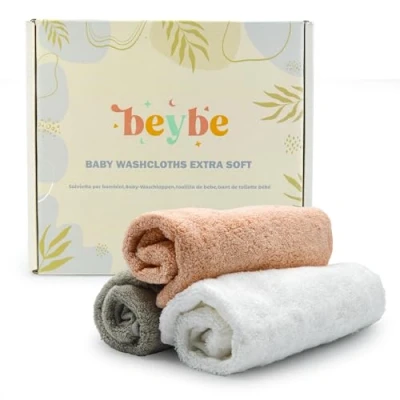 Imagen de Beybe Juego de 3 Toallas Bambu para Bebés 50 x 25 cm Super Suave pequeñas Bebe Bebes, Niños y Guardería Cosas Bebes Recien Nacidos