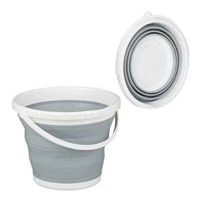 Imagen de Relaxdays Cubo Plegable Camping, Casa, Coche, Agua, Fregar, Cocina, Barreño, Festival, PP TPE, 1 Ud, 10 litros, Gris