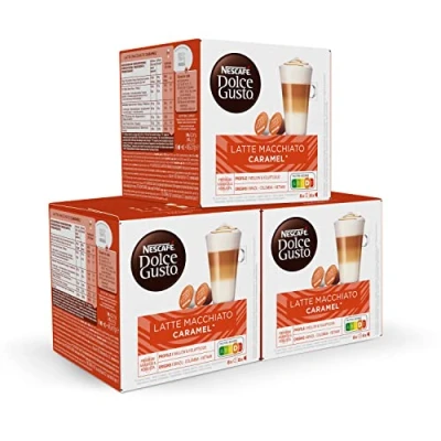 Imagen de NESCAFÉ Dolce Gusto Latte Macchiato Caramel 48 cápsulas , 8 tazas de café (24 cáps, por taza), Sabor a caramelo (3 pack x 16 )