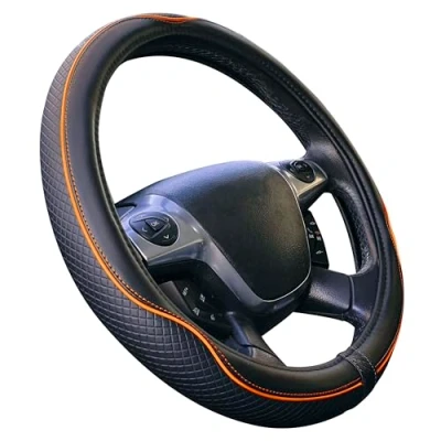 Imagen de Funda Volante Coche Universal Modelo Centauro Negro Naranja Poli Piel 37 39 cm Antideslizante Transpirable Efecto Carbono