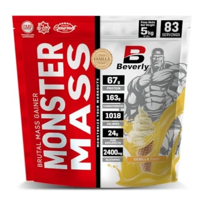 Imagen de Beverly MONSTER MASS 5 kg Weight Gainer Chocolate, Fresa, Vainilla Proteína whey y carbohidratos Ganancia de peso masa muscular (VAINILLA)
