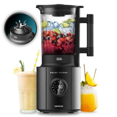 Imagen de Cecotec Batidora de Vaso Grand Katana 2700MAX Total Destroy Screen B. Potencia Máx 2700W, Pantalla Digital, Cuchilla 8 hojas con Recubrimiento Titanio Negro, Jarra Vidrio Fundido 1,8L
