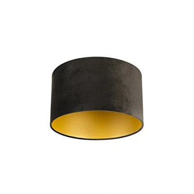 Imagen de QAZQA Moderno Algodón Pantalla terciopelo negro/oro 35/35/20, lámpara colgante,Pantalla de pie