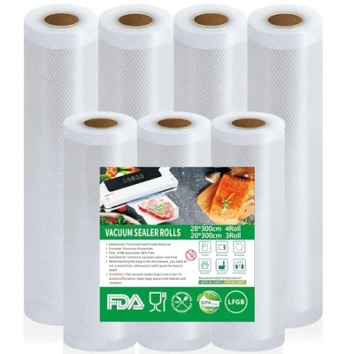 Imagen de Bolsas Vacio Alimentos, 4 Rollos 28x300 cm y 3 20x300 Envasar al Alimentos para Conservación de Sous Vide Cocina &amp; Boilable, sin BPA