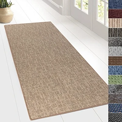Imagen de KARAT alfombra para cocina, pasillo y sala de estar, a medida, venta por metros, pasillo, salón (80 x 700 cm, alto beige)