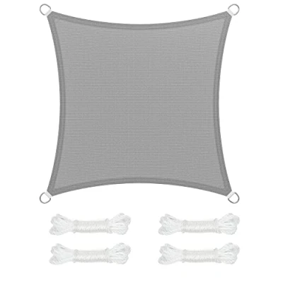 Imagen de SONGMICS Vela de Sombra 2 x m, Tejido HDPE Protección Solar, Transpirable, Permeable al Agua, Terraza, Jardín, Balcón, Camping, Cuadrada, Cóncava, Cuerdas Gris Claro GSS22QY