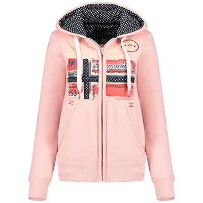 Imagen de Geographical Norway Farlotte Lady Sudaderas Mujer Con Capucha Y Bolsillos Sudadera Manga Larga Chaqueta Caliente Cremallera Jersey Mujeres Primavera Verano Otoño Invierno (Rosa Palido M)