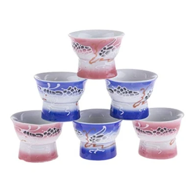 Imagen de lachineuse 6 tazas de sake para mujer desnuda Vasos japoneses Idea regalo travieso chino Servicio tradicional porcelana japonesa Cuenco Soju &amp; Alcohol Color azul y rosa