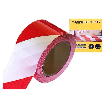 Imagen de VITO Cinta de seguridad para barreras (200 m x 70 mm, no adhesiva, 200 m, m), color rojo y blanco