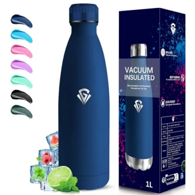 Imagen de Grsta Botella Termica 1 litro, de Agua, A Prueba Fugas, Agua Gimnasio, Mantiene 24H Frio/12H Calor, sin Bpa, Acero Inoxidable para Senderismo, Cámping, Yoga