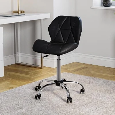 Imagen de Vida Designs Geo Silla de Oficina para computadora, Color Negro, con Patas giratorias Ajustables y Elevadoras Piel sintética cromada, Cuero, Black, H 80 96 x W 47.5 D 49 Cm