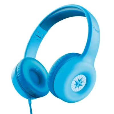 Imagen de Trust Nouna Auriculares con Cable para Niños 4 10 Años, Límite de Volumen (85dB), Cascos Plegables Micrófono Incorporado y Adhesivos, 3.5mm, Infantiles Switch, Azul