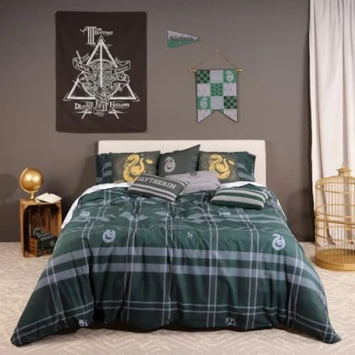 Imagen de BELUM Funda nórdica Harry Potter, con Botones 100% algodón Modelo Slytherin Cuadro para Cama de 80 (140x200 cm.)