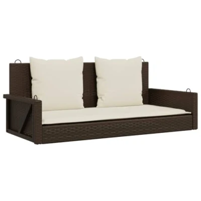 Imagen de vidaXL Banco Columpio con Cojines ratán sintético marrón 119x56x48 cm, Silla Colgante, Asiento Columpio, Colgante de ratán, Hamaca
