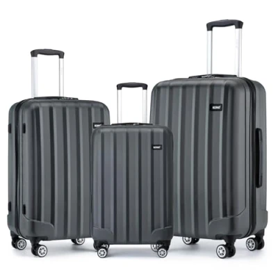 Imagen de Kono Set de 3 Piezas Maletas ABS con Esculpido en Forma Vertical,4 Ruedas (Set 3,Negro)