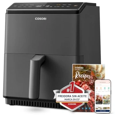 Imagen de COSORI Freidora de Aire Wifi 6,4 L, Air Fryer con Doble Resistencia, 60+ Recetas App Creadas por Chef en Español, sin Aceite 12 Programas, Gris Oscuro, Dual Blaze
