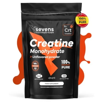 Imagen de Creatina Monohidratada en Polvo 500g Micronizada Monohidrato de Alta Pureza Sin Aditivos 100% Vegana y Gluten para Mejorar el Rendimiento Físico Sevens