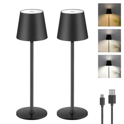 Imagen de Lámpara de Mesa Batería LED Regulable, Toque Escritorio Inalámbrica con USB C, Recargable Metálico para Exteriores e Interiores, IP44, 5600mah, 5W, Negro