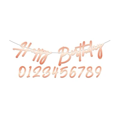Imagen de Folat 67008 Letter Banner Elegante Rubor exuberante 14cm 1 m, color rosado oro, happy birthday