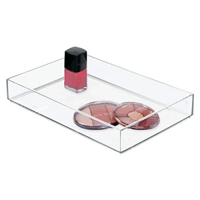 Imagen de iDesign Bandeja organizadora de Maquillaje extragrande, plástico, para cosméticos, y accesorios, Práctica caja almacenamiento tocador, cajones o baño, Transparente