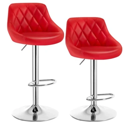 Imagen de WOLTU 2X Taburete de Bar con Respaldo Cuero Sintético Taburetes Altos Cocina Regulable en Altura Giratorio Sillas Escritorio Rojo BH23rt 2
